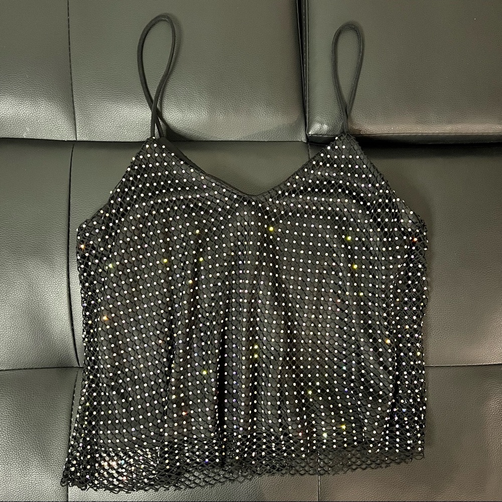 Rhinestone strap shirt ✨